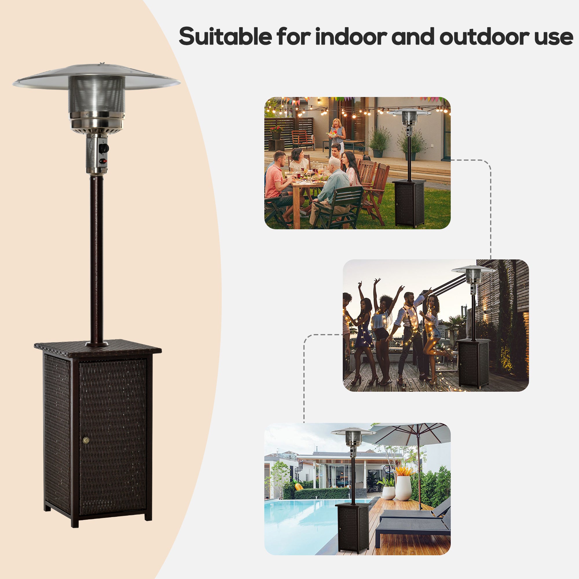 Outsunny 12KW Patio Gas Heater Freestanding Outdoor Garden Heating Rattan Furniture Wicker Table Top 