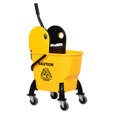 HOMCOM 25L Mop Bucket, with Wringer, Wheels and Handle - Yellow 