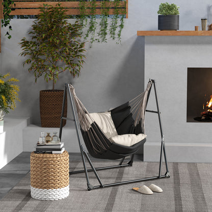 Outsunny Foldable Hammock Stand, Portable Hammock with Metal Frame, 2 in 1 Hammock Net Stand, Hammock Chair Stand with Carry Bag, Load Capacity 120kg, for Patio, Garden, Yard, Black 