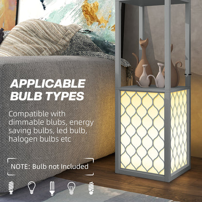 HOMCOM Floor Lamp with Shelves, Dual Light, Modern Tall Standing Lamps, with Pull Chain Switch (Bulb not Included), Light Grey 