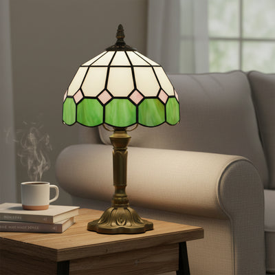 HOMCOM Handmade Art Deco Glass Table Lamp - White/Green 