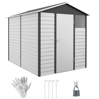 Outsunny 9x 6FT Metal Outdoor Garden Shed, Galvanised Tool Storage Shed w/ Sloped Roof, Lockable Door for Patio Lawn, Dark Grey 