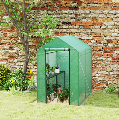 Outsunny 120 x 186cm Walk-In Greenhouse, with Shelves - Green 