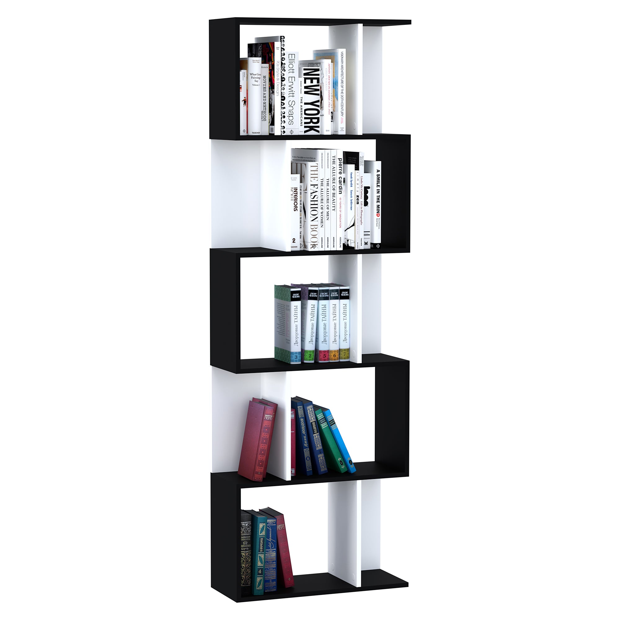 HOMCOM 5-tier Bookcase Storage Display Shelving S Shape design Unit Divider Black 