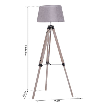 HOMCOM Tripod Floor Lamps for Living Room Bedroom, Modern Adjustable Standing Lamp with Wood Legs, Drum Fabric Shade, 99-143cm, Grey 