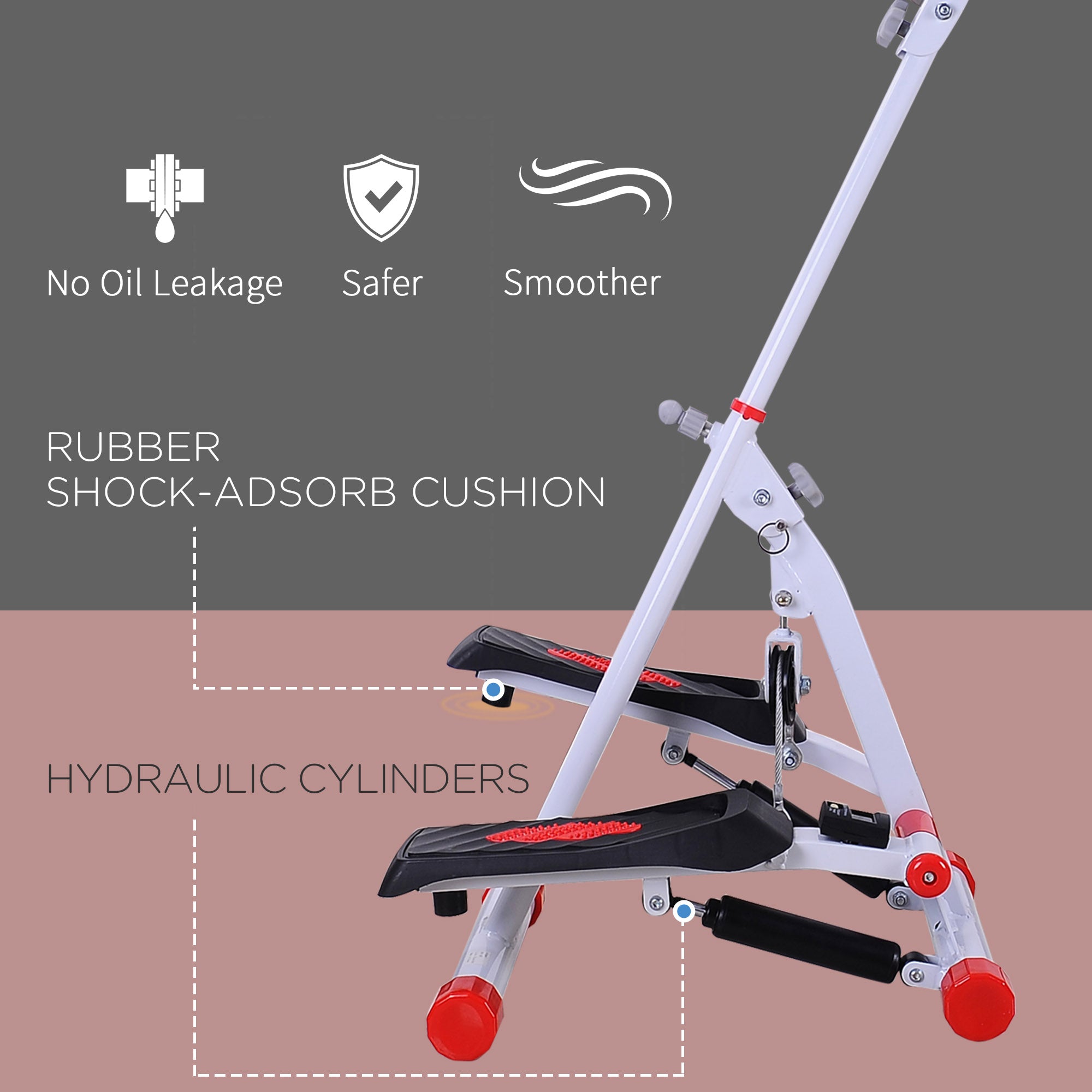 HOMCOM Stepper w/ Handle Hand Grip Workout Fitness Machine For Fitness Aerobic Exercise Home Gym Red 
