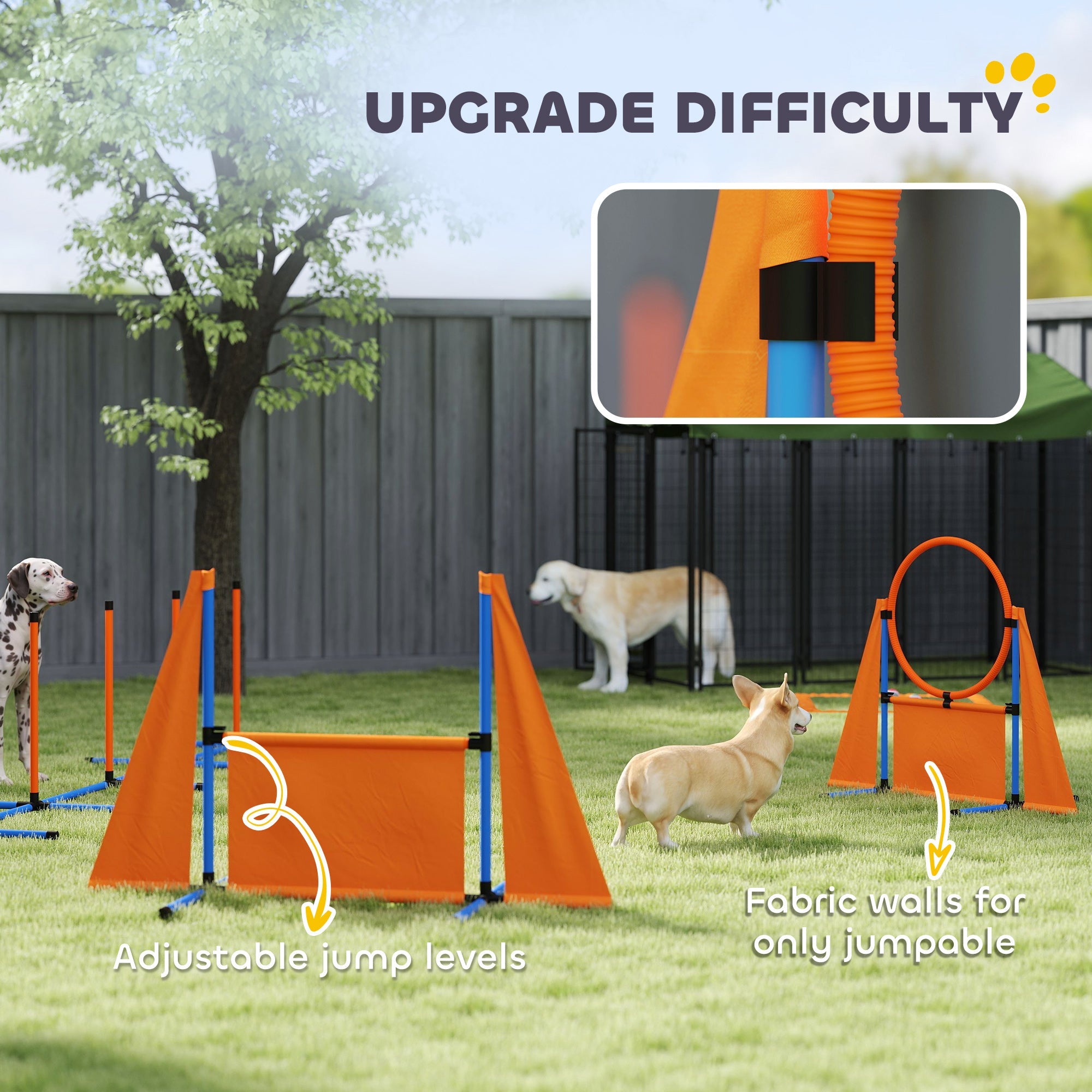 PawHut 7-Piece Dog Agility Equipment Set with Weave Poles, Jump Ring and Hurdle, Pause Box and Carry Bag, Orange 