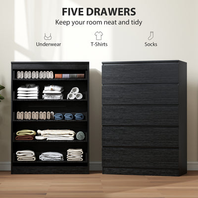 HOMCOM Chest of Drawers, 5 Drawer Dresser, Modern Storage Cabinet with 5 Drawers, for Bedroom, Living Room, Black