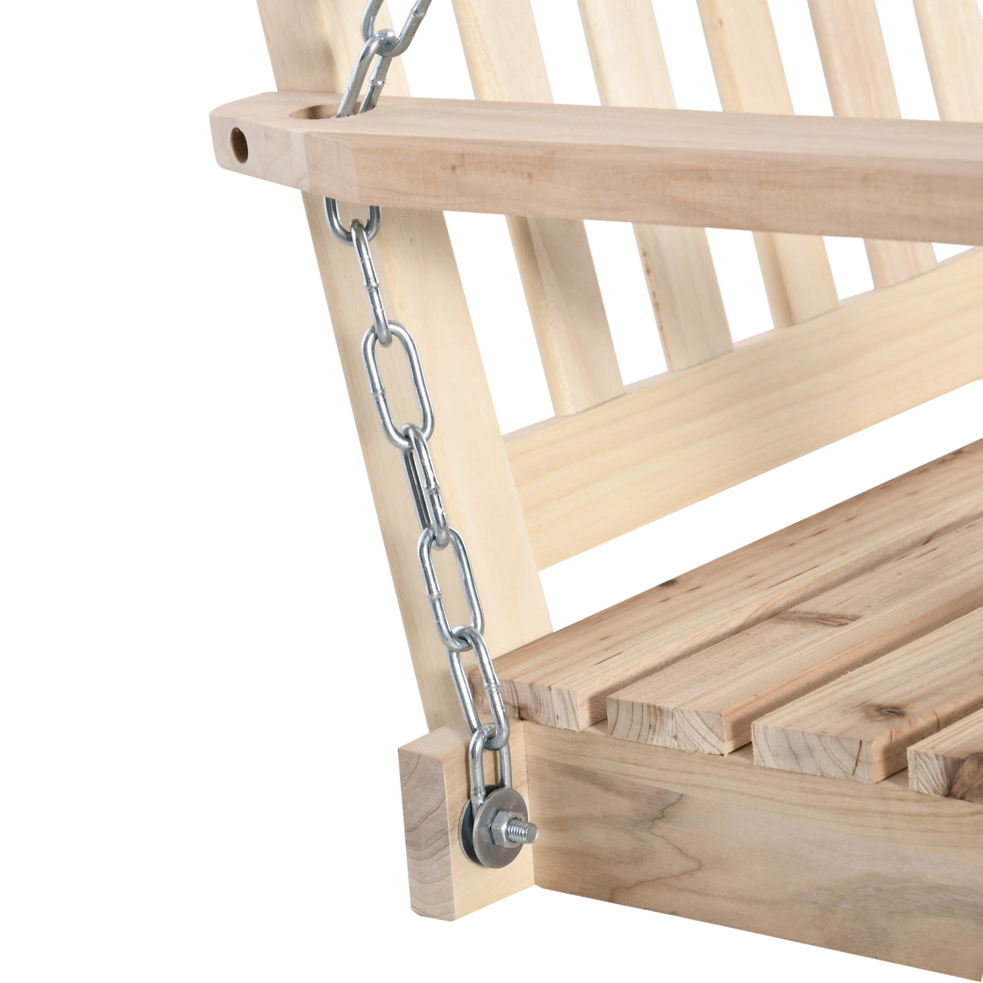 Outsunny Outdoor Wooden Swing Bench 2-Seater Porch Swing Chair Hanging Hammock Garden Furniture, Natural 