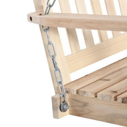 Outsunny Outdoor Wooden Swing Bench 2-Seater Porch Swing Chair Hanging Hammock Garden Furniture, Natural 