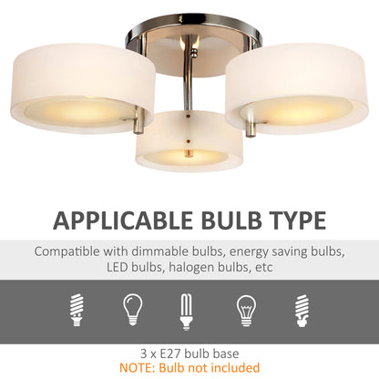 HOMCOM Acrylic Lamp Indoor 3 Light Pendant Chandelier Flush Mount Office Living Room Bedroom w/ Chrome Finish 