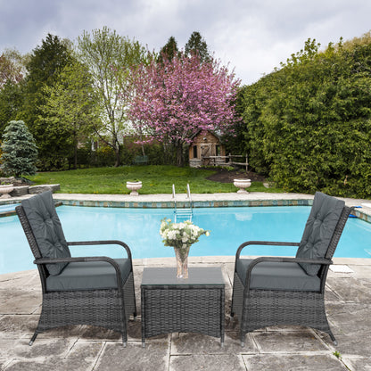 Outsunny 2-Seater Rattan Table Chair Bistro Garden Furniture Set Wicker Table Outdoor Patio 