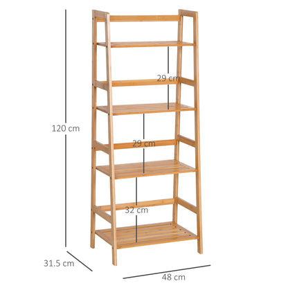 HOMCOM Bamboo Ladder Shelf, 4-Tier Bookshelf, Freestanding Bookcase for Living Room, Study, Bedroom, Home Office, 48 x 31.5 x 120cm, Natural Wood Effect 