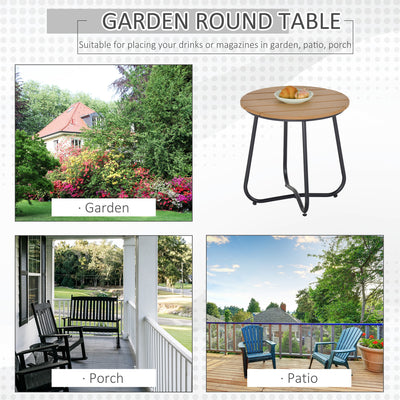 Outsunny Round Outdoor Side Table Adjustable Leg Pads Garden Table 49 x 49 x 48 cm Natural Wood & Black 