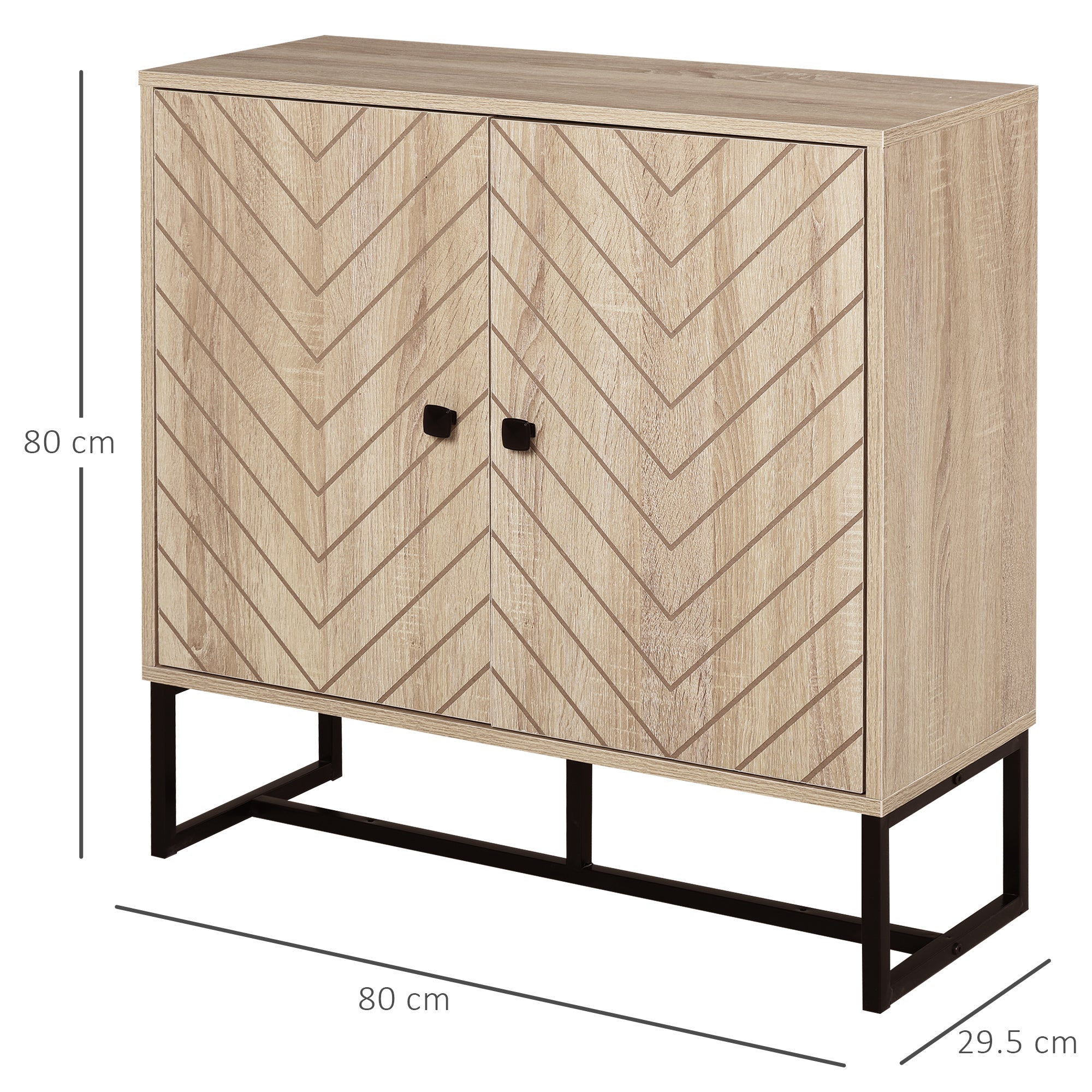 HOMCOM MDF 2-Tier Storage Cabinet Steel Frame Handles Tabletop Unique Home Style Organiser, 80H x 80L x 29.5Wcm-Oak 