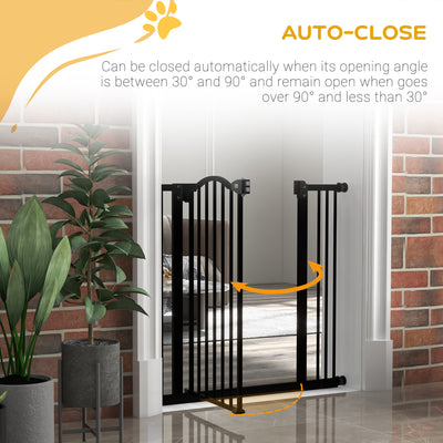 PawHut Metal 74-87cm Adjustable Pet Gate Safety Barrier w/ Auto-Close Door Black 