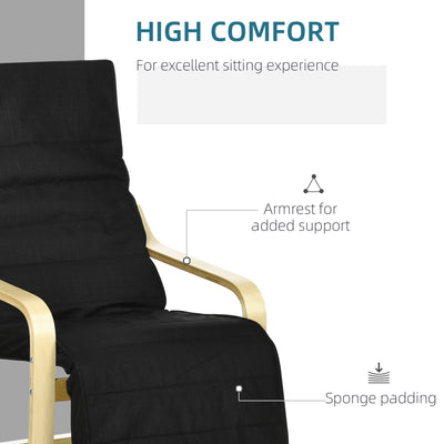 HOMCOM Wooden Lounging Chair Deck Relaxing Recliner Lounge Seat with Adjustable Footrest & Removable Cushion Cover, Black 