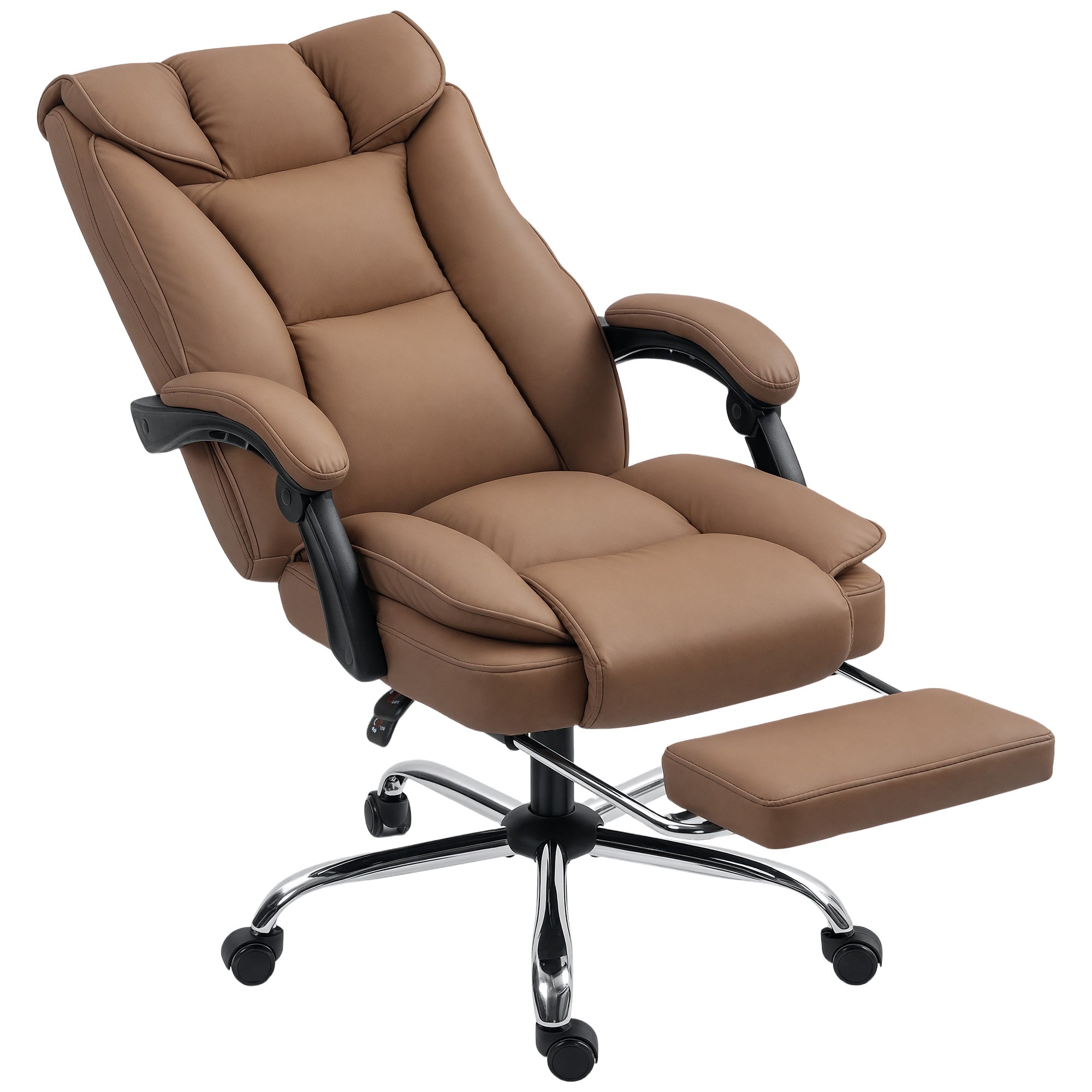 HOMCOM 155° Reclining Faux Leather Swivel Office Chair - Brown 