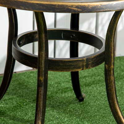 Outsunny 60cm Round Garden Table, Outdoor Hollow Top Design Side Table with Cast Aluminium Frame for Patio, Garden, Balcony, Bronze 