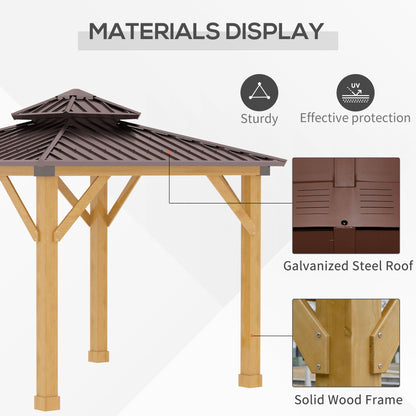 Outsunny 3x(3)M Outdoor Hardtop Gazebo Canopy with 2-Tier Roof and Solid Wood Frame, Outdoor Patio Shelter for Patio, Garden, Brown 