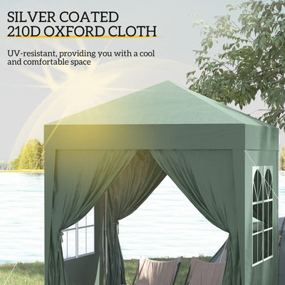 Outsunny 2 x 2 m Garden Pop Up Gazebo, Wedding Party Tent Marquee, Water Resistant Awning Canopy with Sidewalls, Windows, Carry Bag, Green 