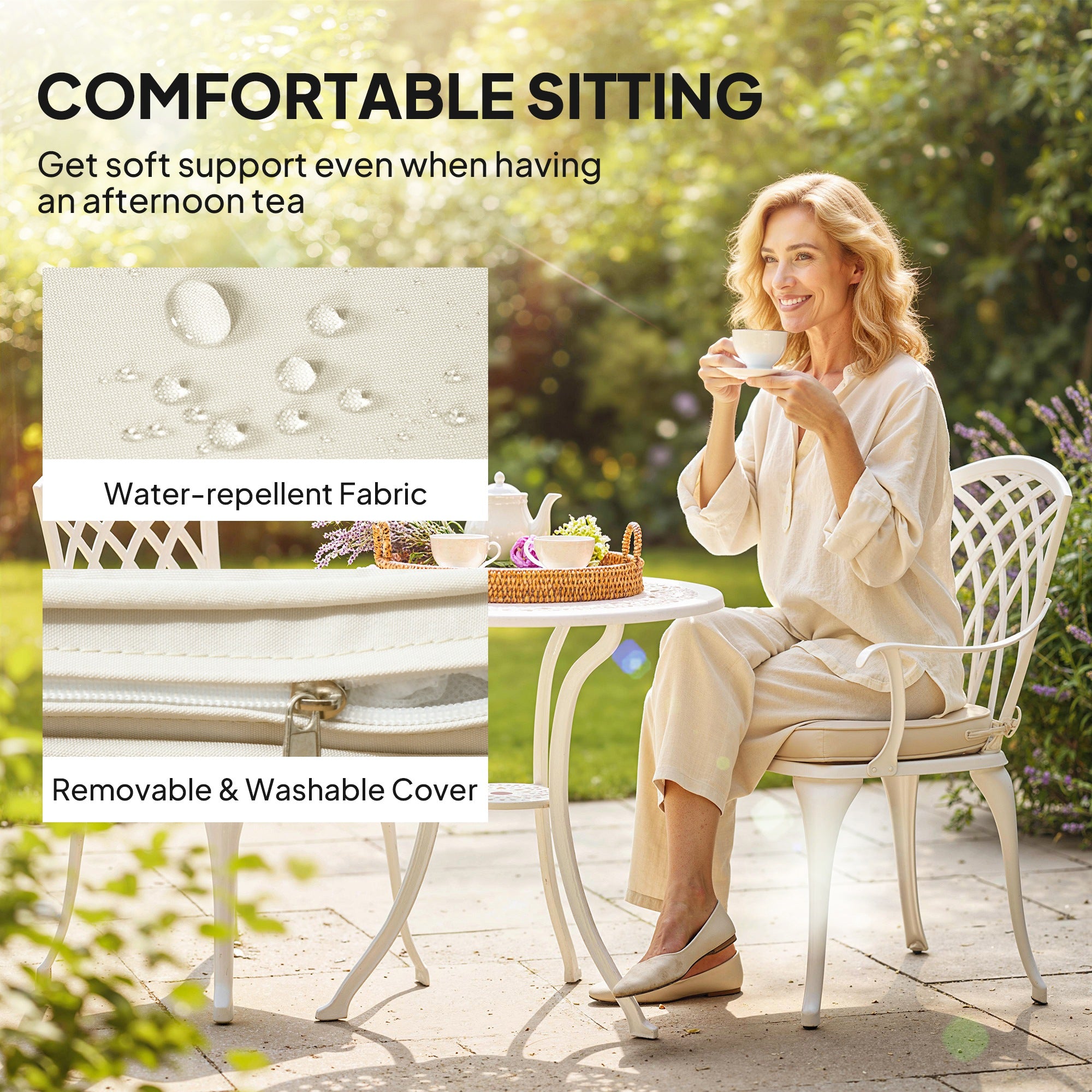 Outsunny Three-Piece Cast Aluminium Bistro Set - White 