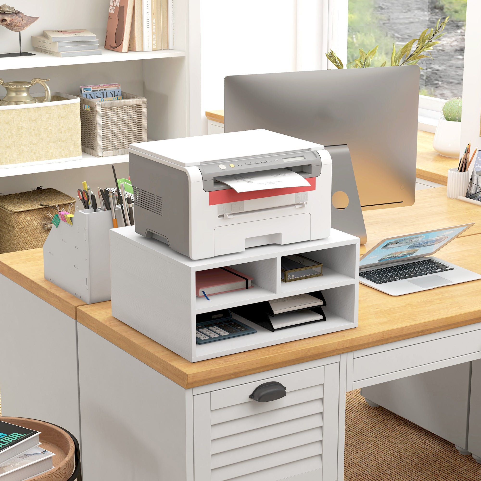 HOMCOM Three-Compartment Printer Storage Cabinet - White 