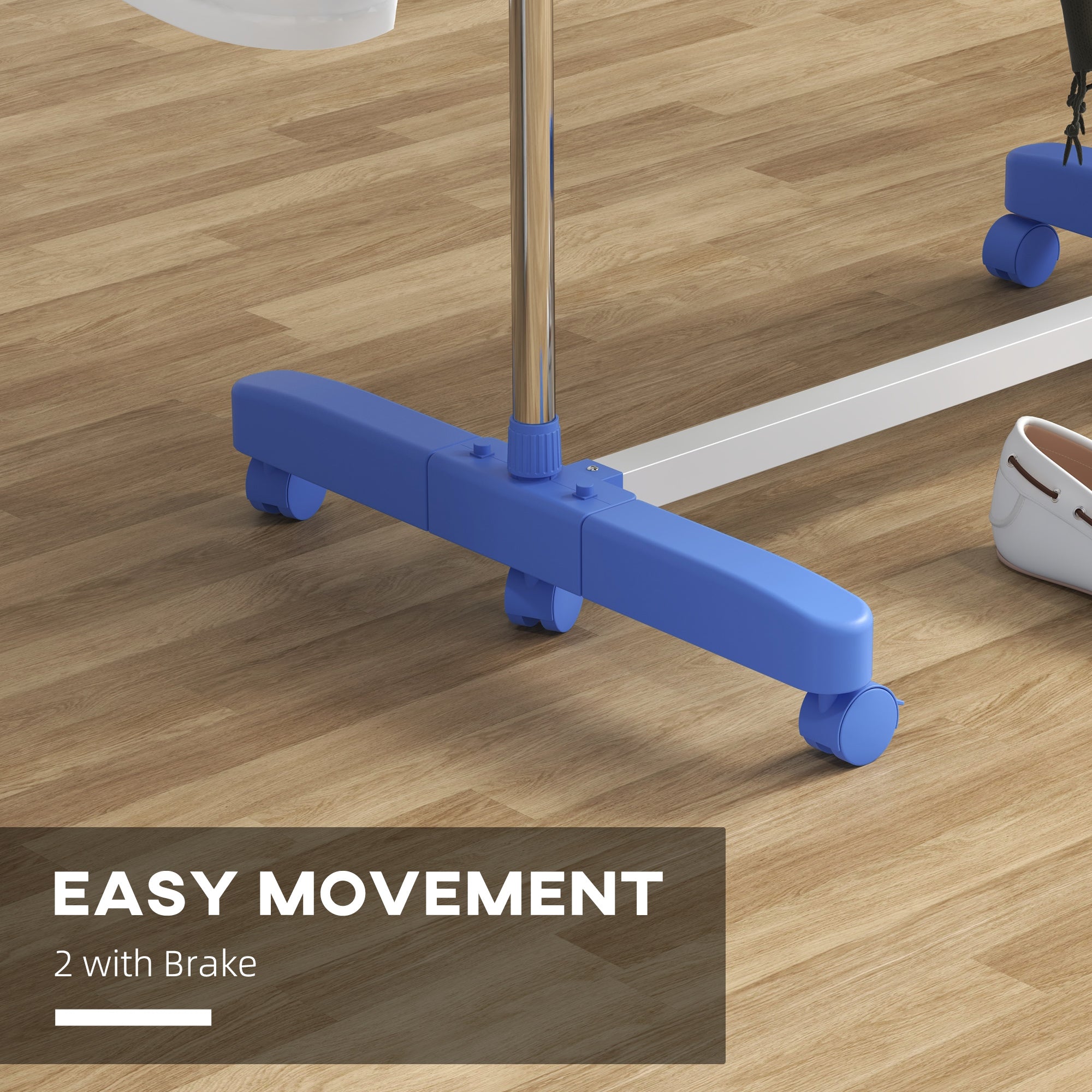 HOMCOM Three-Shelf Collapsing Clothes Horse, With Side Arms and Wheels - Blue 