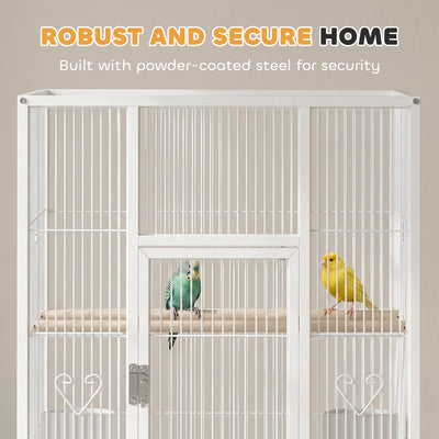 PawHut Bird Cage Detachable with Rolling Stand Parrot Cage with Storage Shelf White