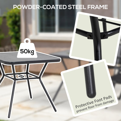 Outsunny Square Outdoor Table, Patio Bistro Coffee Table with Faux-marbled Top and 42mm Umbrella Hole for Garden 
