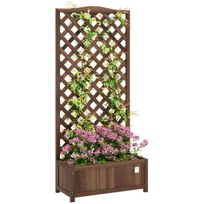 Outsunny 53L Garden Wooden Planter Box with Trellis Free Standing Flower Raised Bed with Lattice for Climbing Plants, 76cm x 36cm x 170cm, Dark Brown 