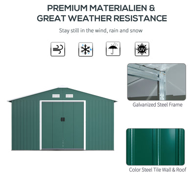 Outsunny 12.5 x 11.1ft Steel Sliding Door Storage Shed - Green 
