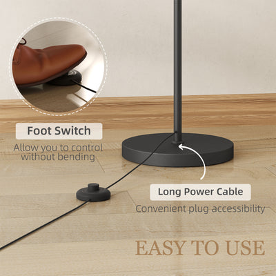 HOMCOM LED Floor Lamp, Stepless Dimmable Reading Standing Lamp with Magnetic Remote Control and 11 Colours Temperature & 11 Brightness Levels, 60 Min Timer for Living Room, Bedroom, Office, Black 