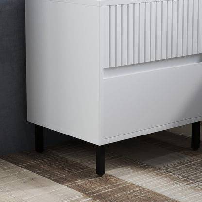 HOMCOM Simple Line Indented Two-Drawer Bedside Table Set of 2 - White