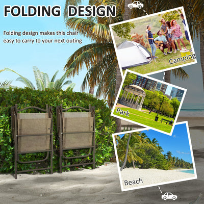 Outsunny Set of Two Folding Garden Chairs, with Fabric Mesh Seats - Mixed Brown 