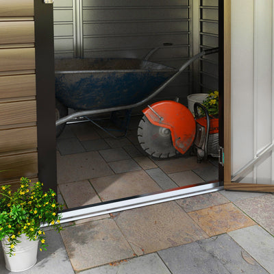 Outsunny 4 x 6ft Galvanised Steel Garden Shed, with Lock and Gloves - Oak 