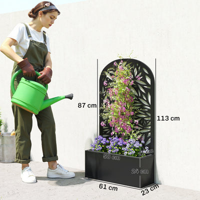 Outsunny Metal Garden Bed for Garden with Trellis, Wall Mounted or Freestanding Raised Planter with Curved Privacy Screen 