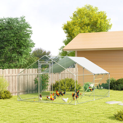 PawHut Walk in Chicken Run w/ Cover, Feeding Door, Hanging Feeder, Perch, for 12-18 Poultry 