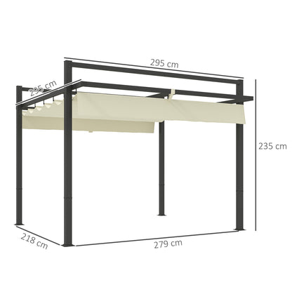 Outsunny 3 x 3m Aluminium Pergola, with Retractable Roof - Grey/Khaki 