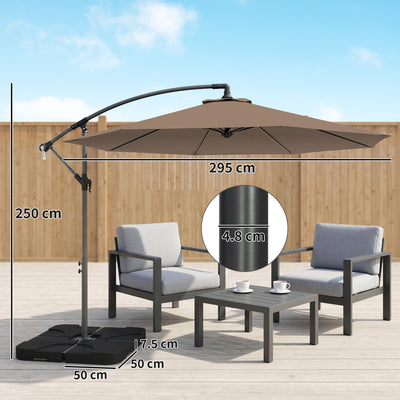 Outsunny 3m Overhanging Parasol, with Base, Weights and Cover - Coffee 