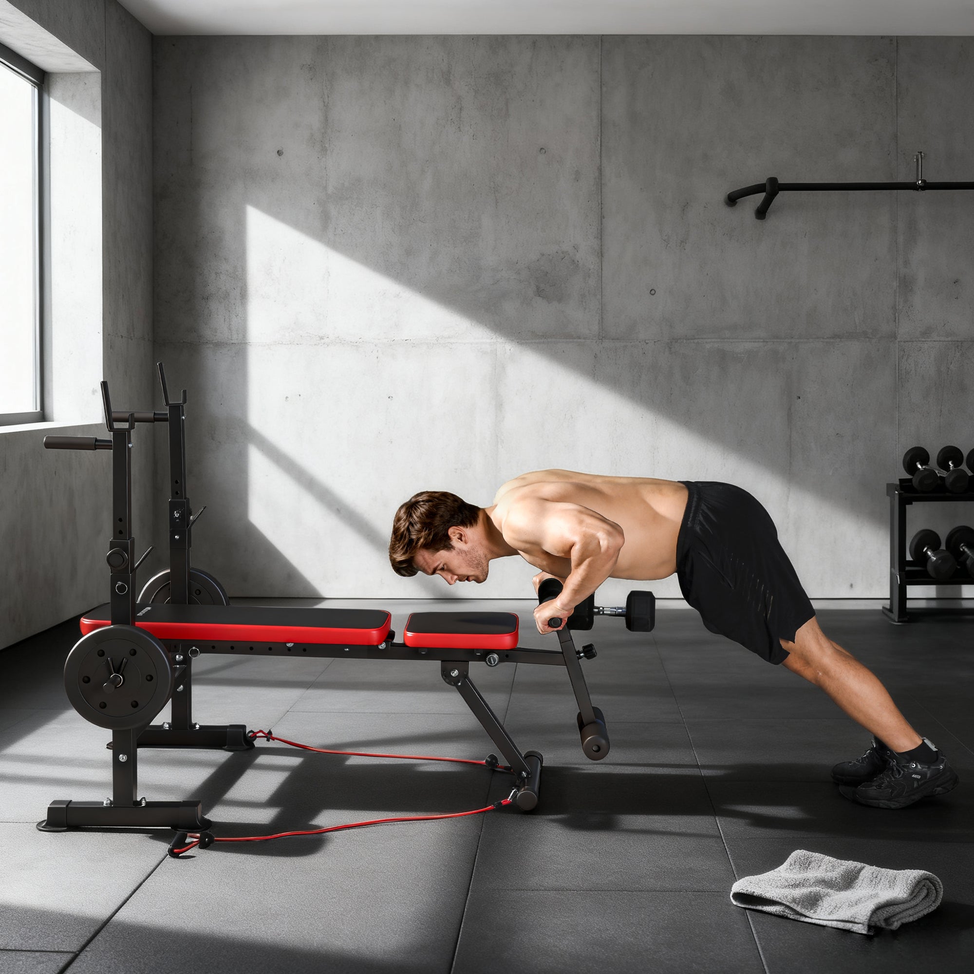 SPORTNOW Adjustable Weight Bench with Squat Rack and Dip Stand 