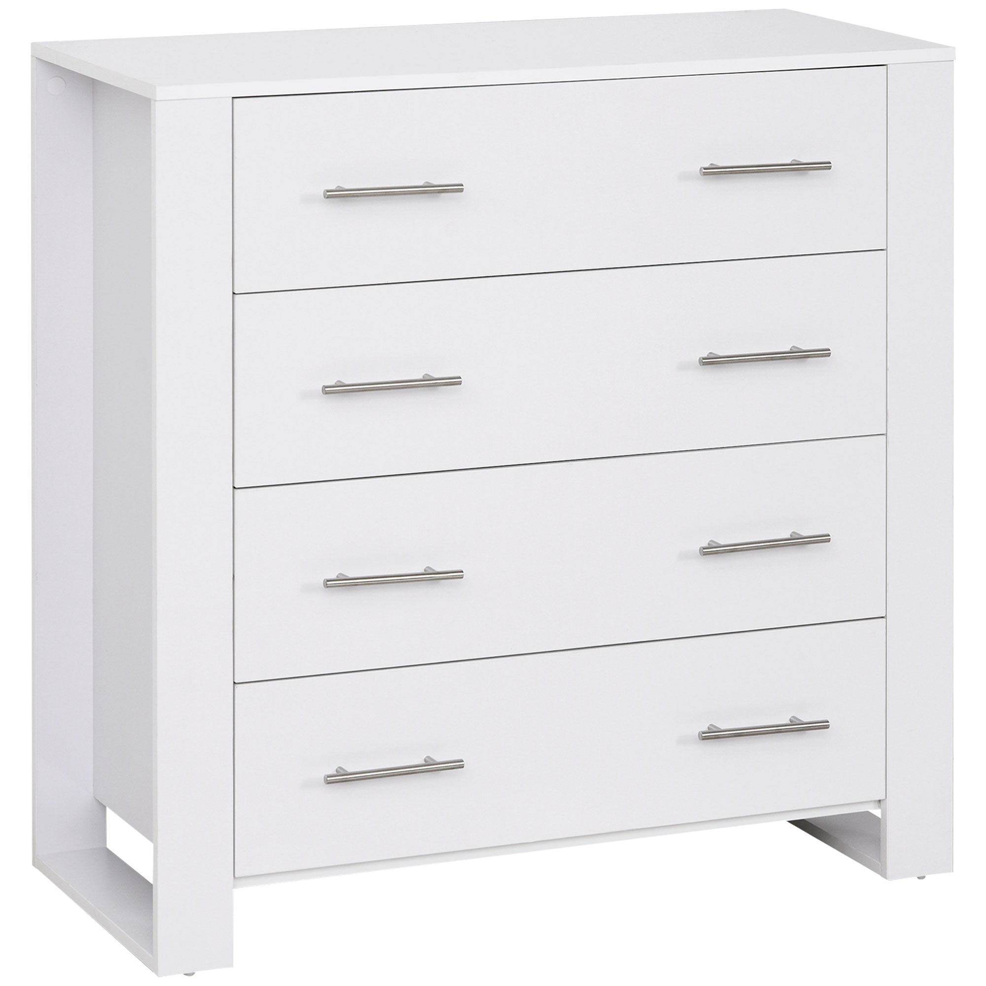 HOMCOM Chest Of 4 Drawers Storage Cabinet Bedroom Clothes w/Metal Handles Base Freestanding Unit Furnishing Living Room White 