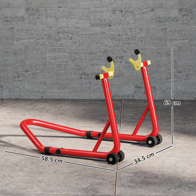 HOMCOM Motorcycle Rear Wheel Stand, 544 kg Capacity Heavy Duty Steel Motorbike Motorcycle Paddock Stand Lift with Adjustable U + L Forks, Wheels, Non-Slip Pads for Workshop Garage Repair, Red 