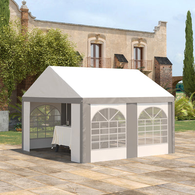 Outsunny 4 x 4m Galvanised Party Tent, Marquee Gazebo with Sides, Four Windows and Double Doors, for Parties, Wedding and Events 