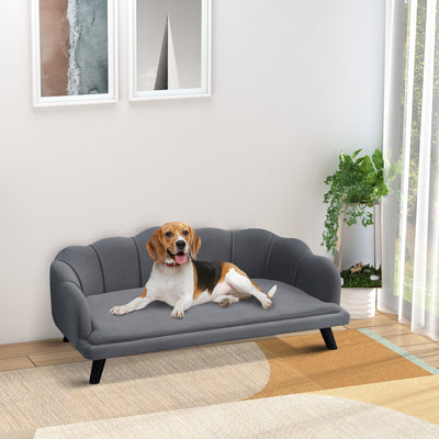 PawHut Dog Sofa, Pet Couch Bed for Medium, Large Dogs, with Legs, Cushion - Grey 