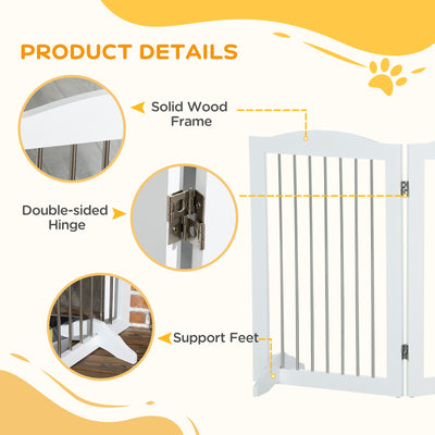 PawHut Foldable Dog Gate, Freestanding Pet Gate, with Two Support Feet, for Staircases, Hallways, Doorways - White 