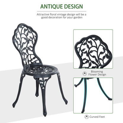 Outsunny 3 Pcs Aluminium Bistro Set Garden Furniture Dining Table Chairs Antique Outdoor Seat Patio Seater Black 