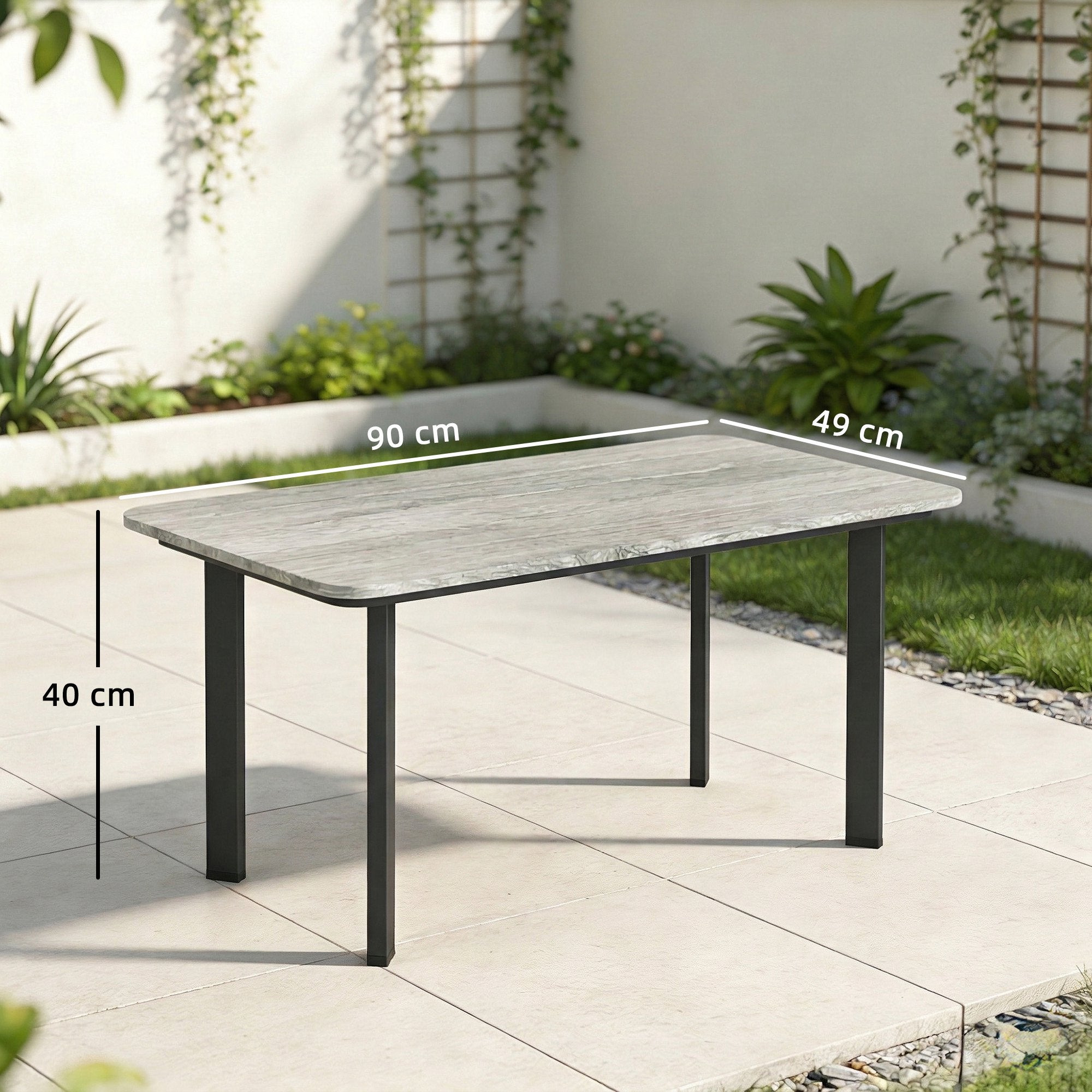 Outsunny Outdoor Garden Coffee Table, Garden Table with Slatted Wood Plastic Composite Top and Metal Frame, Grey 
