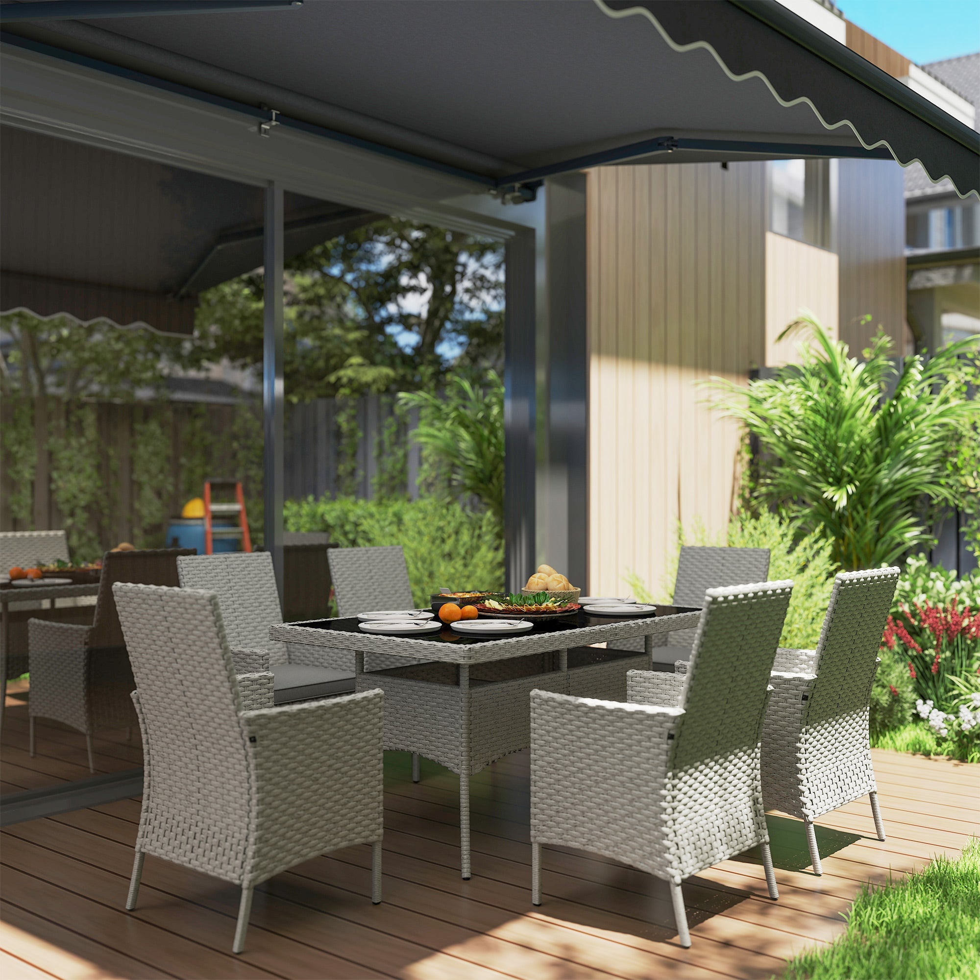 Outsunny Seven-Piece Rattan Dining Set - Grey 