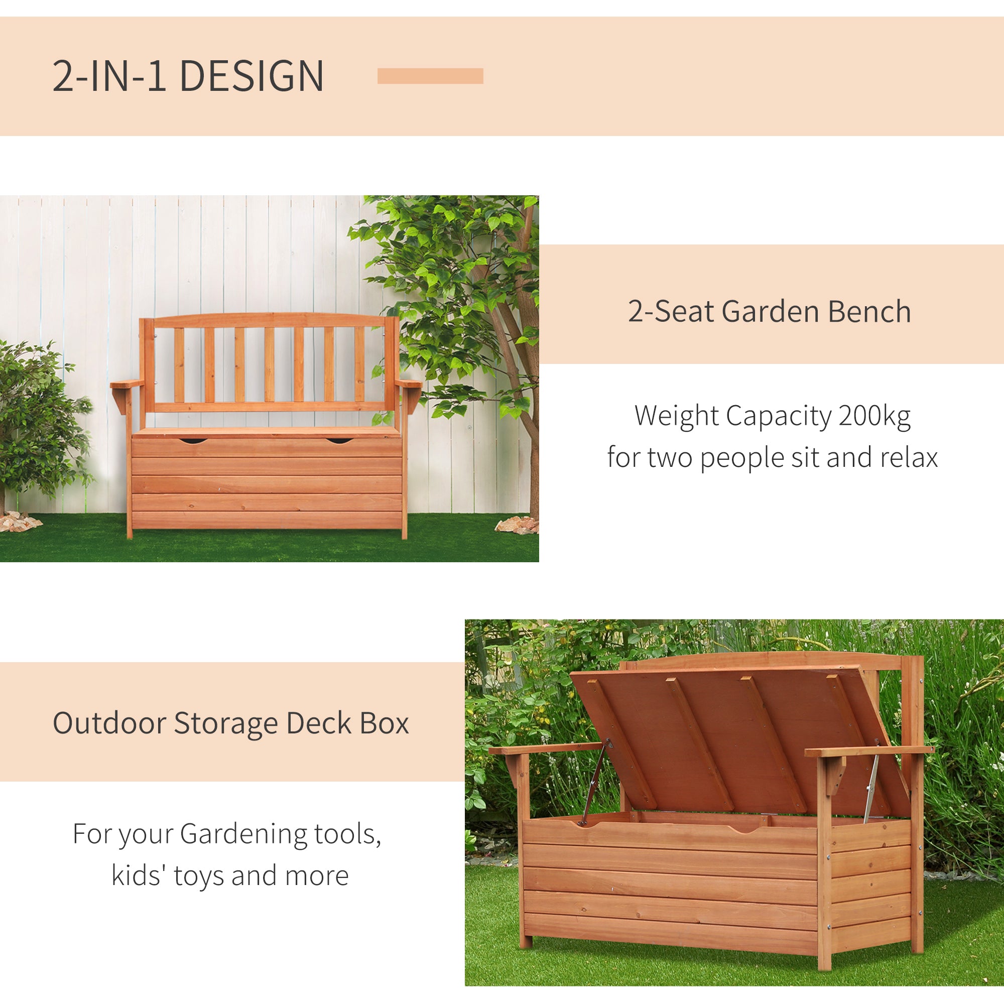Outsunny Two-Seater Garden Storage Bench - Natural 